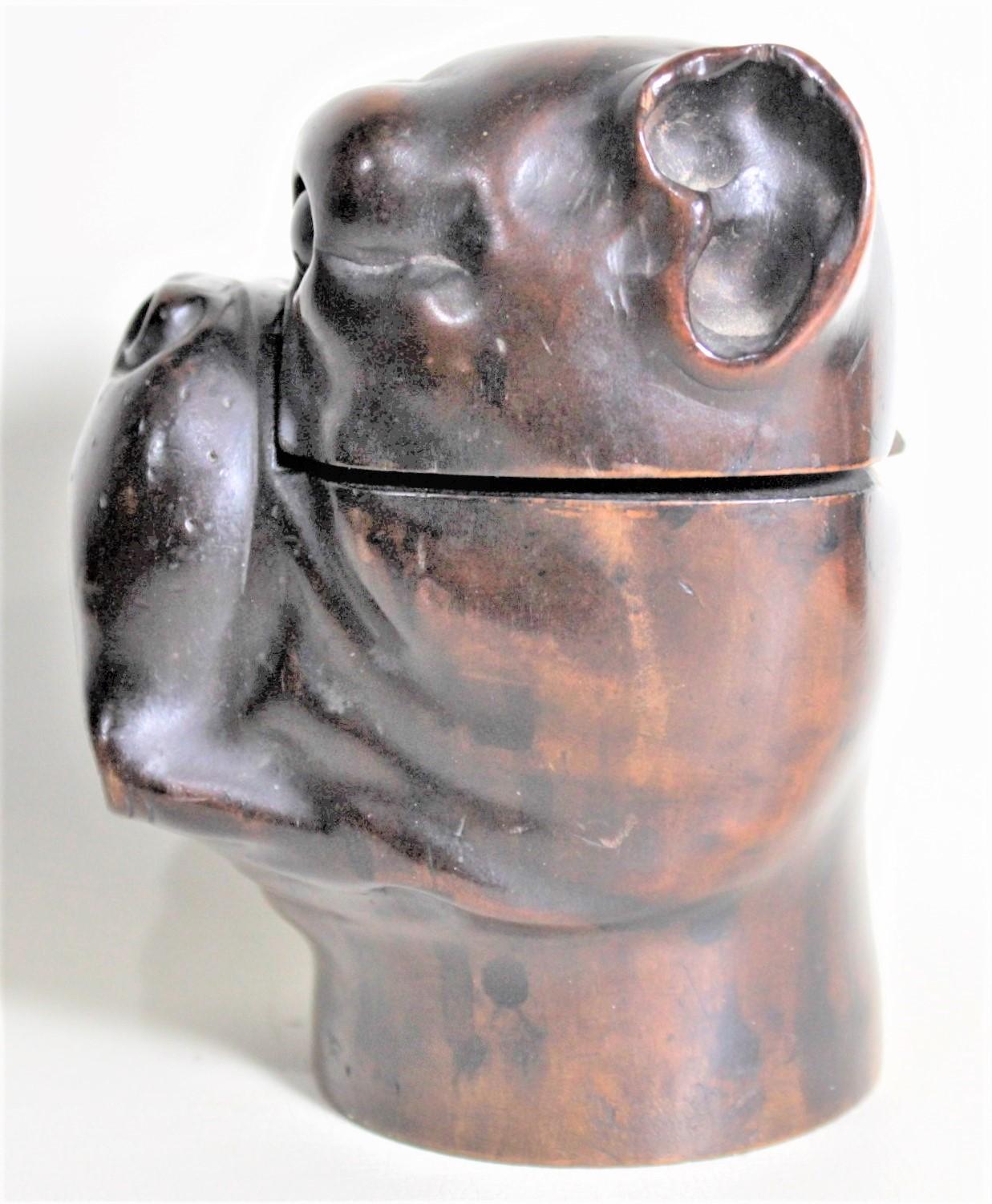 20th Century Antique Black Forest Hand Carved Wooden Figural Bulldog or Terrier Inkwell