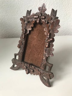 Antique Black Forest Hand-Carved Wooden Miniature Table Picture Frame or Easel