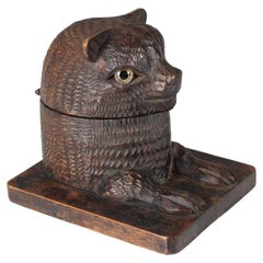 Antique Black Forest Inkwell, Cat, 1920-1930