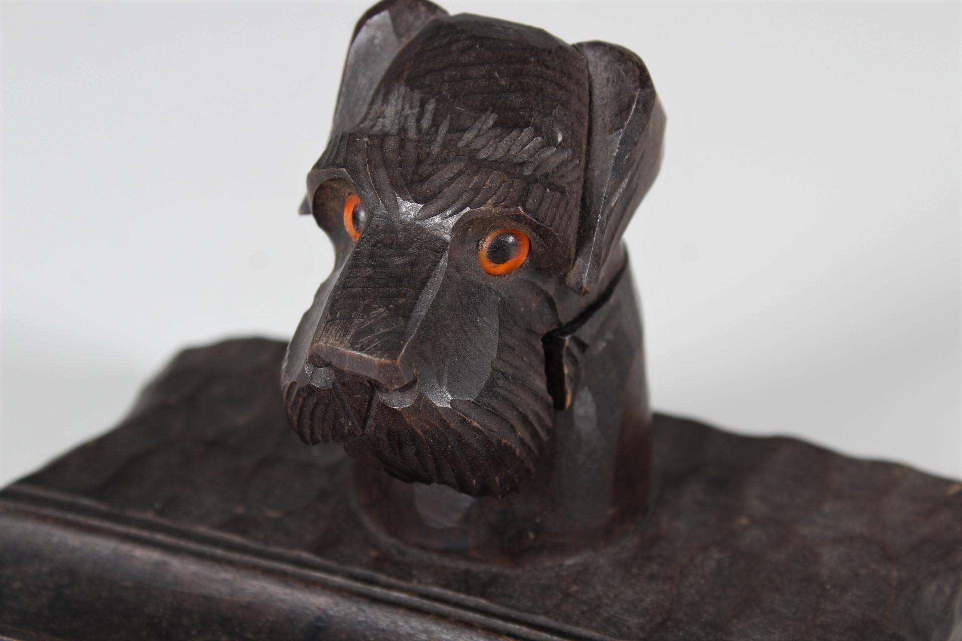 Early 20th Century Antique Black Forest Inkwell, Dog, Pencil Tray, 1920-1930