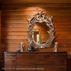 Antique Black Forest Mirror with Antler Arrangement ca. 1920s