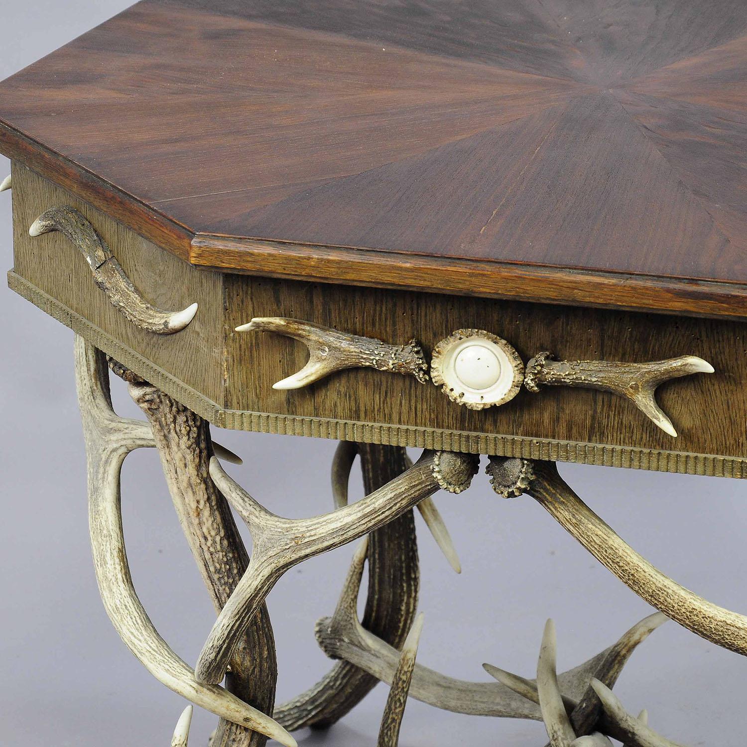 Italian Antique Black Forest Rustic Antler Table ca. 1900 For Sale