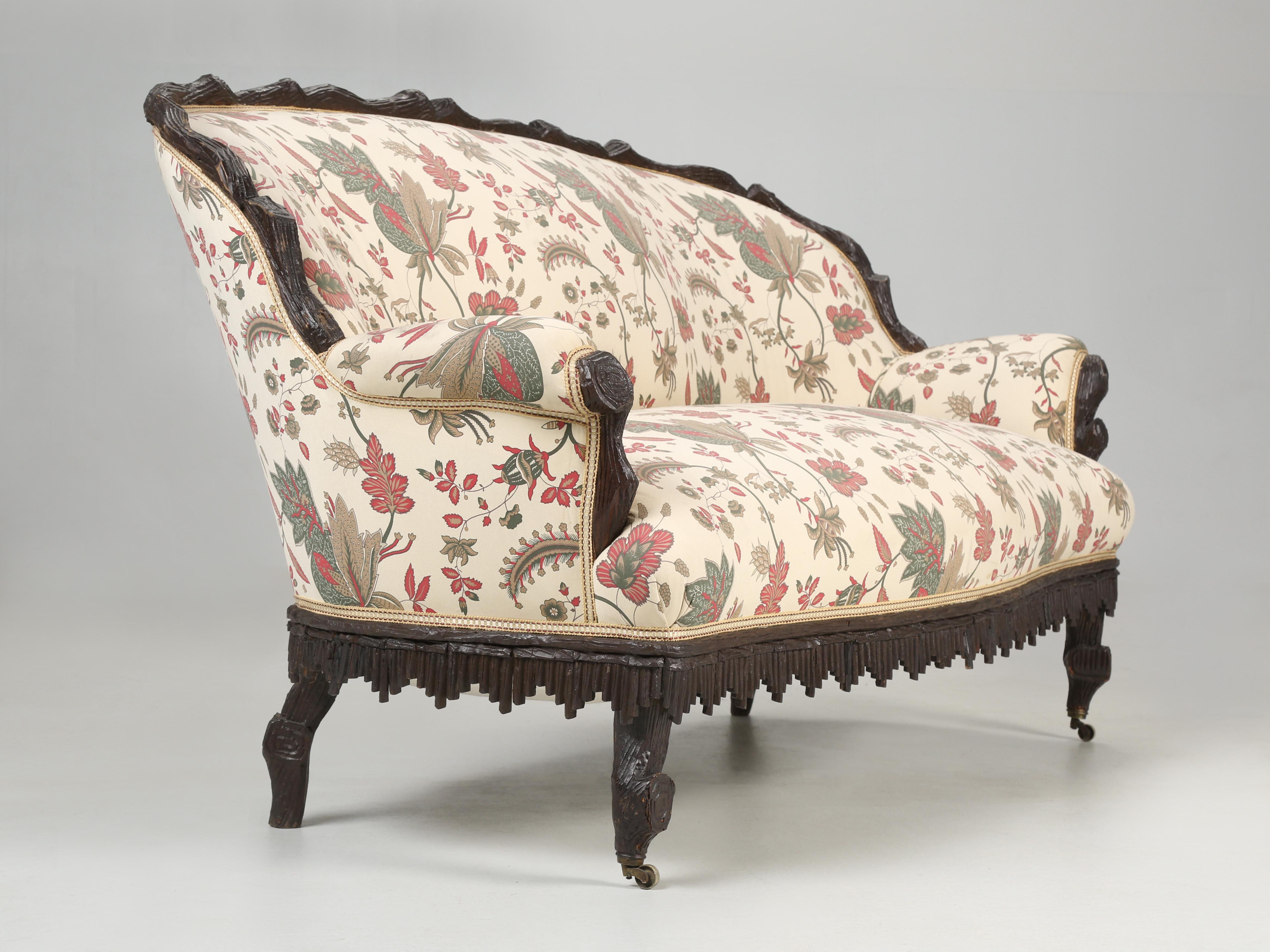 Late 19th Century Antique Black Forest Sofa with Pair of Chairs (3) Pieces Photoshopped with Linen For Sale