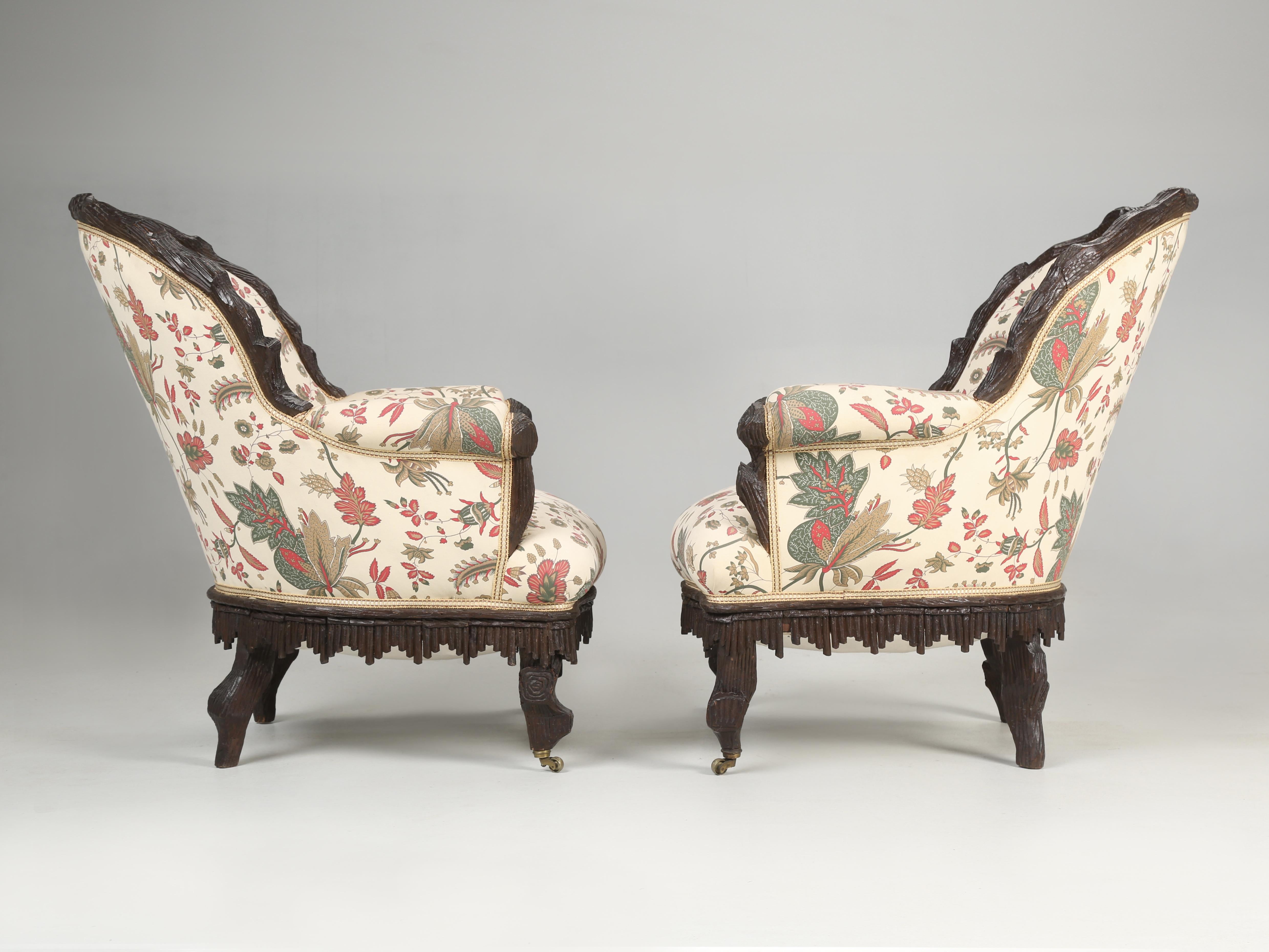 Antique Black Forest Sofa with Pair of Chairs (3) Pieces Photoshopped with Linen For Sale 1