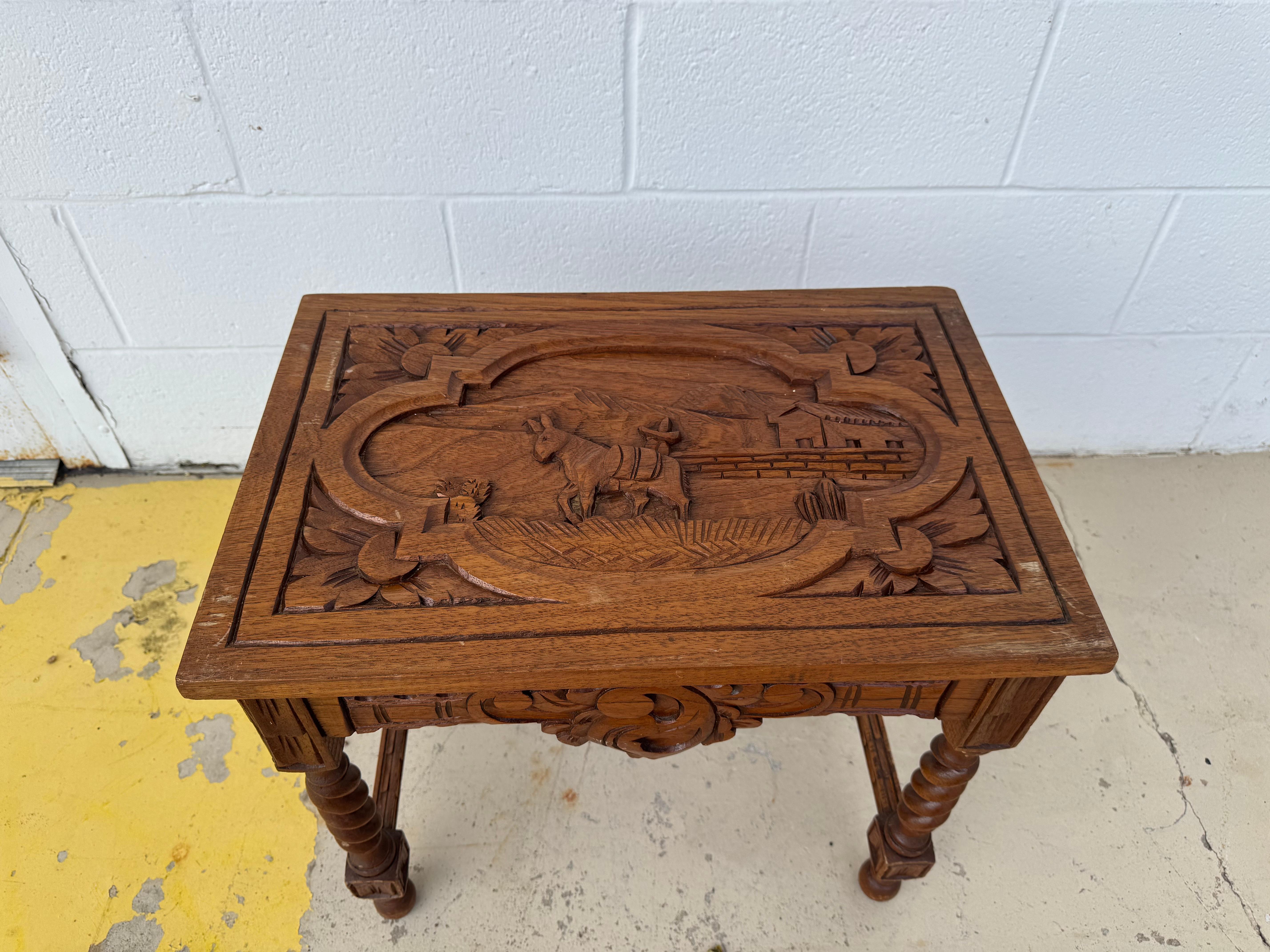 German Antique Black Forest Style Barley Twist Side Table For Sale