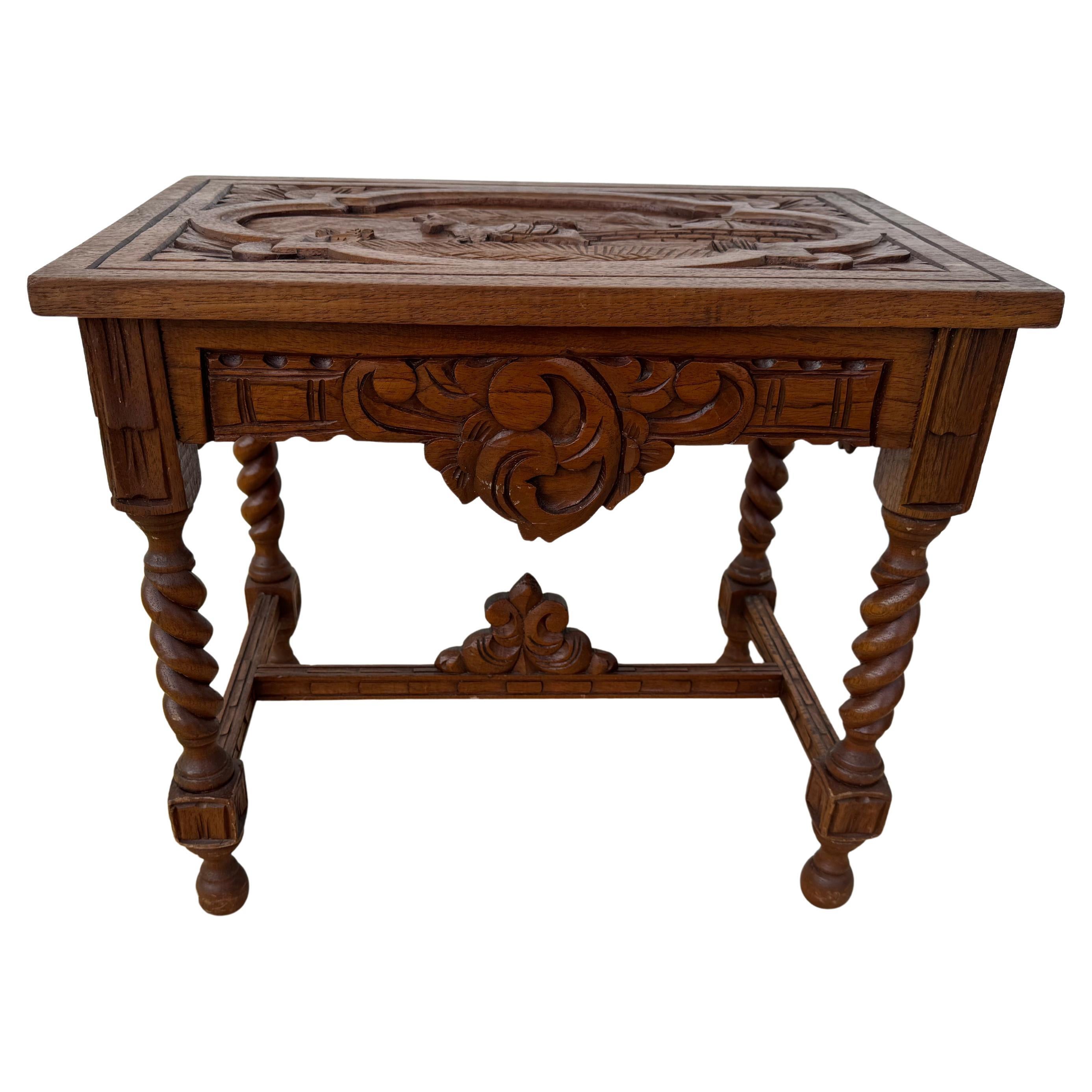 Antique Black Forest Style Barley Twist Side Table For Sale