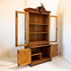 Antique Black Forest Style Gun Cabinet or Bookcase with Carved Deer Head