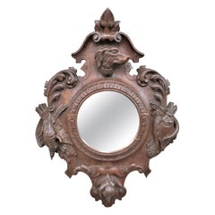 Antique Black Forest Styled Carved Oak Wall Mirror with Hunting 
Game Motif