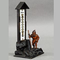 Antique Black Forest Thermometer with Carved Dwarf