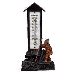 Antique Black Forest Thermometer with Carved Dwarf