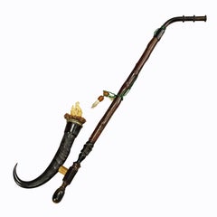 Antique Black Forest Tobacco Pipe with Chamois Horn and Figurine