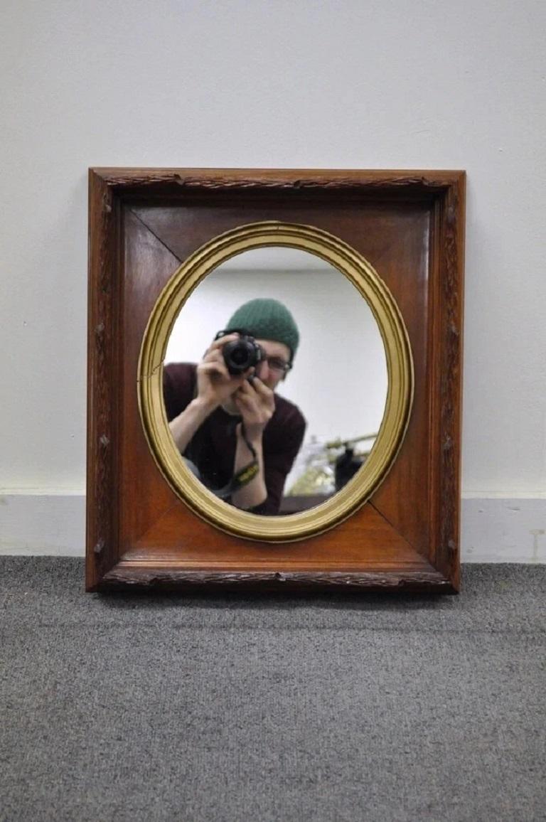 Antique Black Forest Victorian Faux Bois Carved Mahogany Gold Gilt Wall Mirror For Sale 6