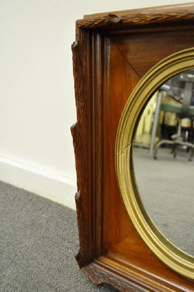 19th Century Antique Black Forest Victorian Faux Bois Carved Mahogany Gold Gilt Wall Mirror For Sale
