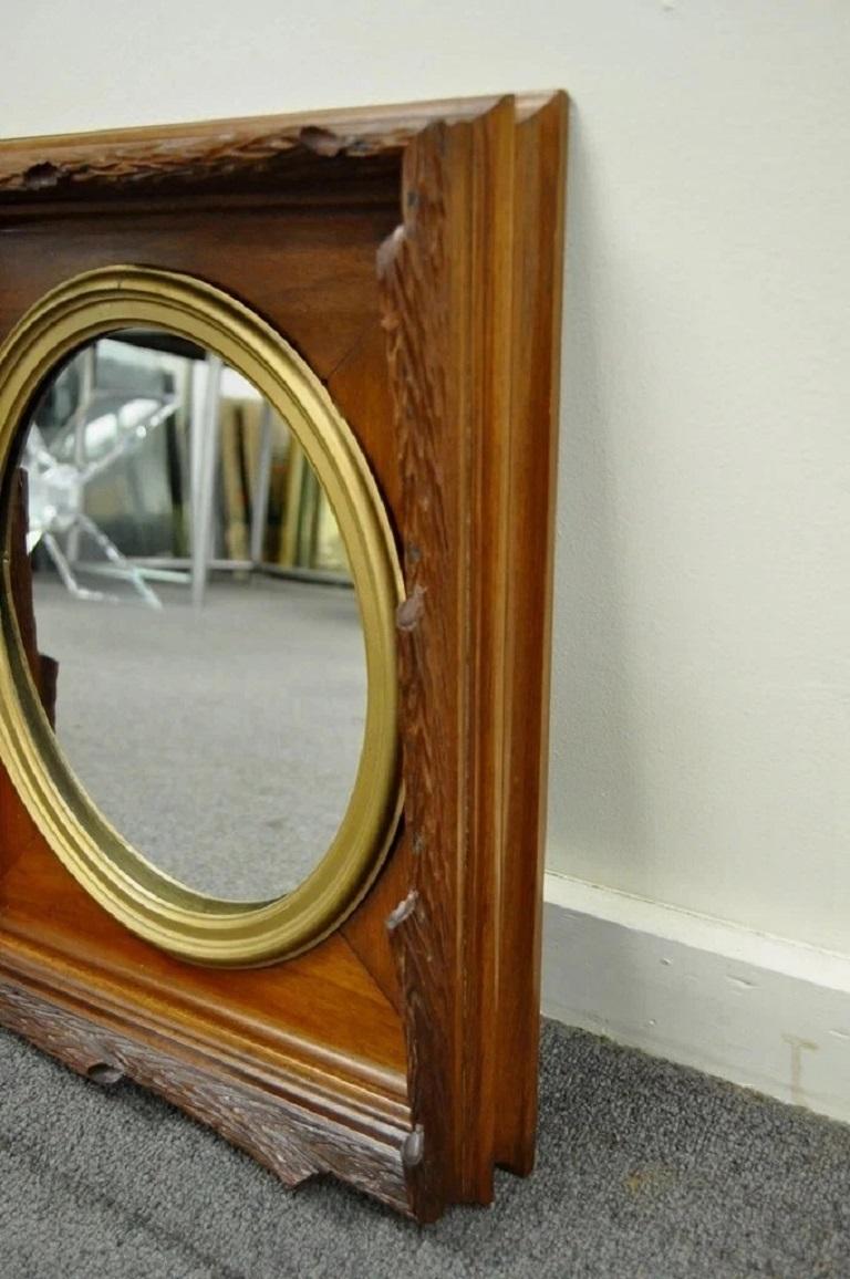 Glass Antique Black Forest Victorian Faux Bois Carved Mahogany Gold Gilt Wall Mirror For Sale