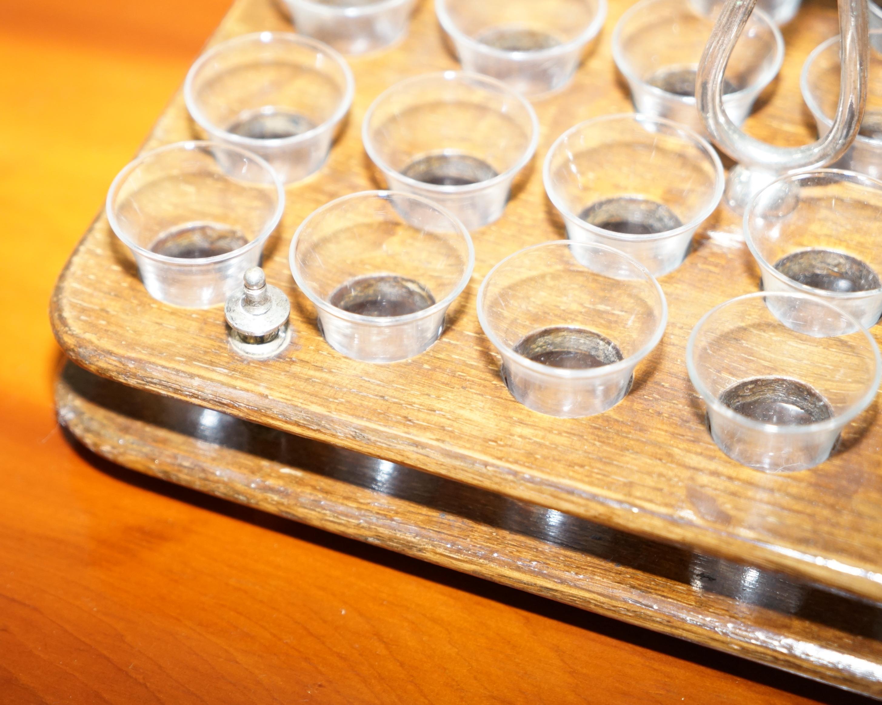 Hand-Crafted Antique Black Forest Wood 40 Shot Glass Serving Tray, Silver Mounted Handles