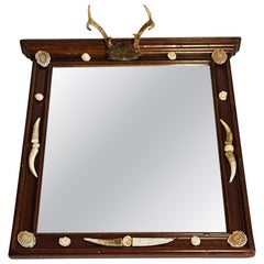 Antique Black Forest Wood Antlers Mirror