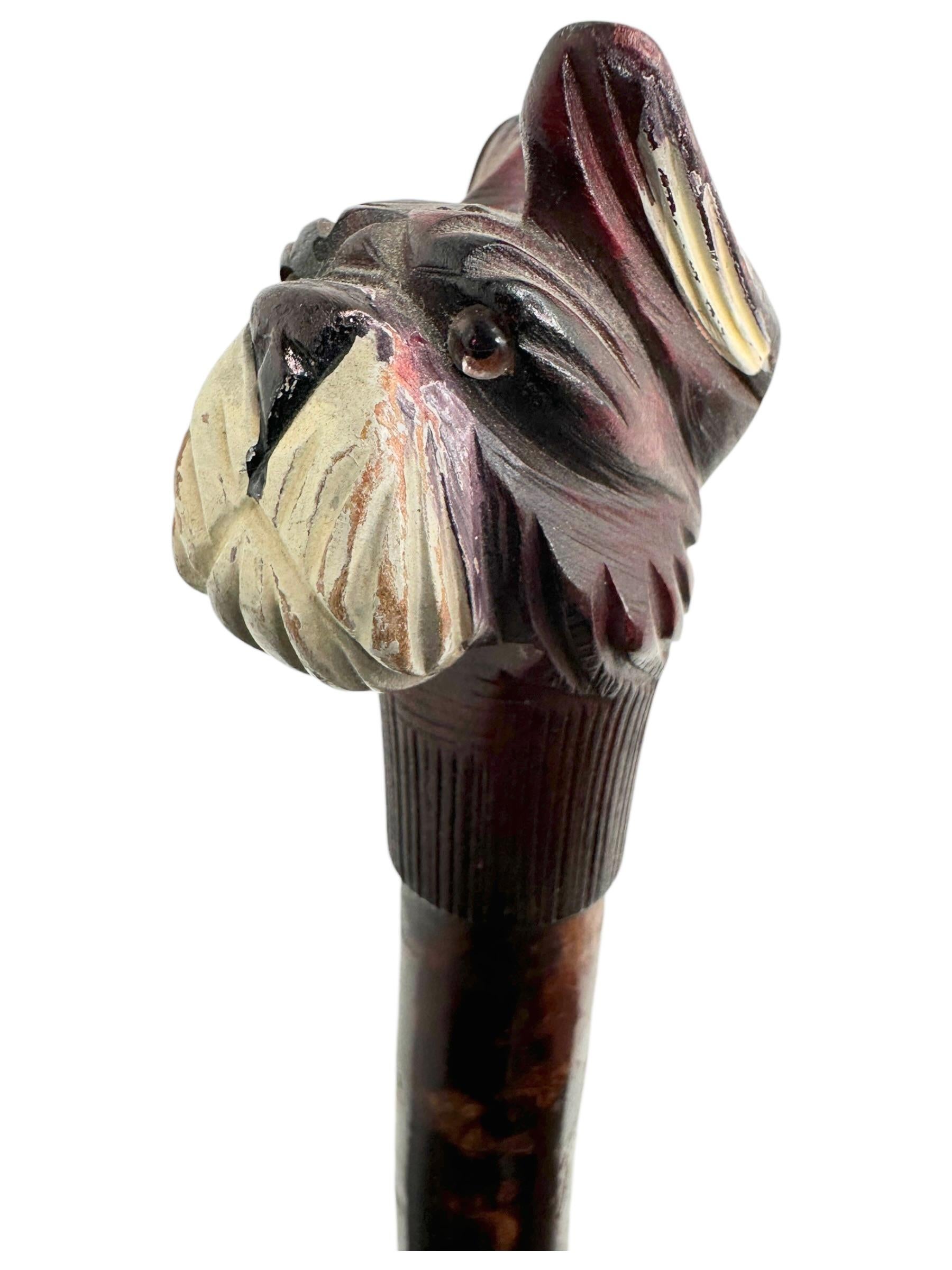 Antique Black Forest Wood Carved Scotty Dog Walking Stick Cane, 1900s, Germany For Sale 3