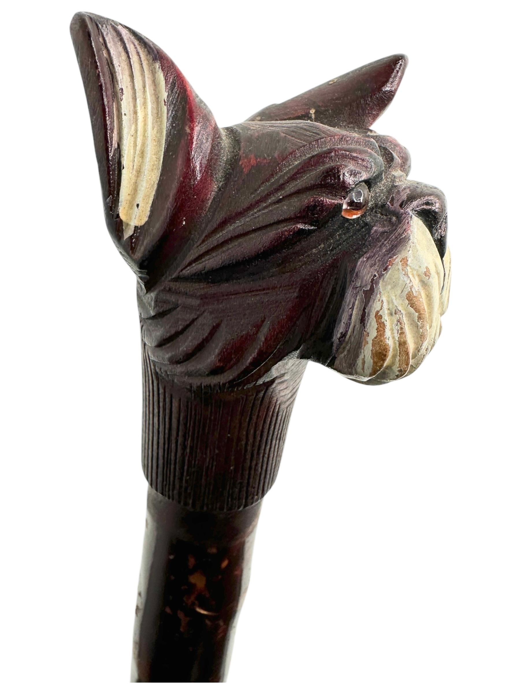 Antique Black Forest Wood Carved Scotty Dog Walking Stick Cane, 1900s, Germany For Sale 4