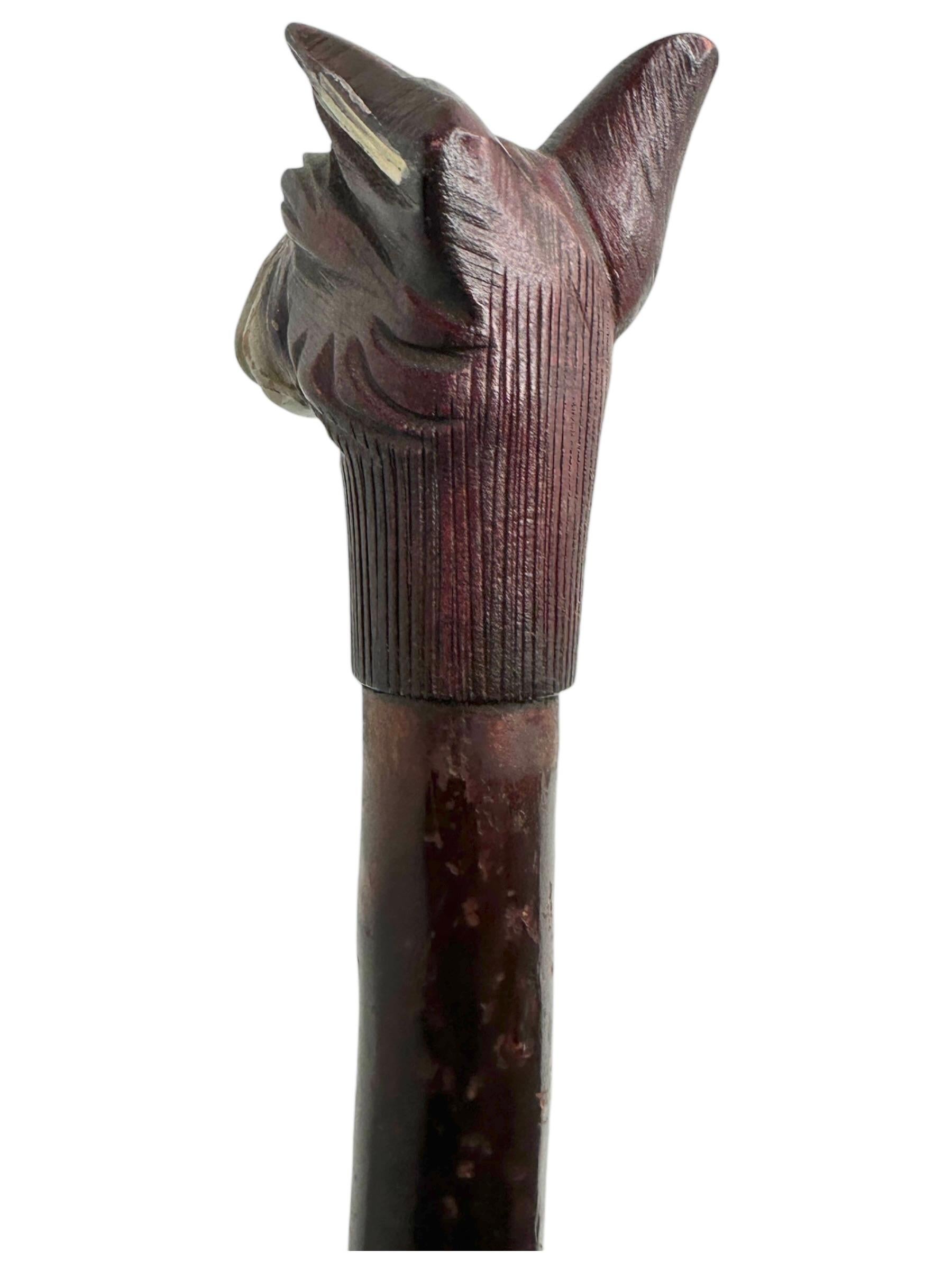 Hand-Carved Antique Black Forest Wood Carved Scotty Dog Walking Stick Cane, 1900s, Germany For Sale