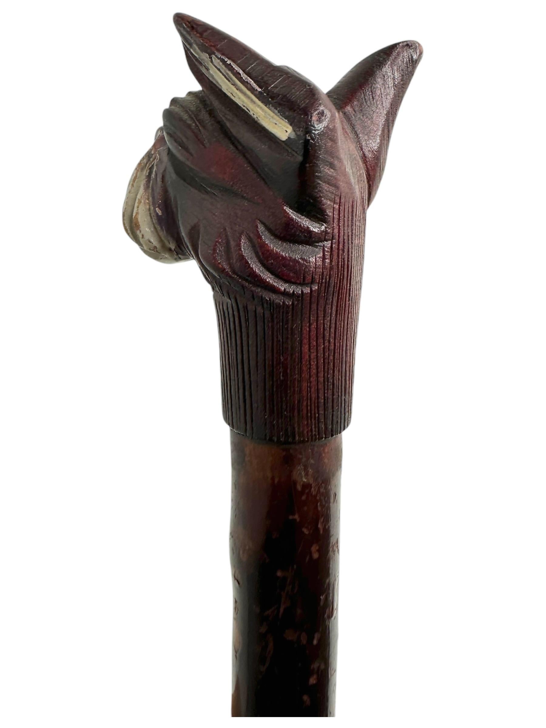 Early 20th Century Antique Black Forest Wood Carved Scotty Dog Walking Stick Cane, 1900s, Germany For Sale