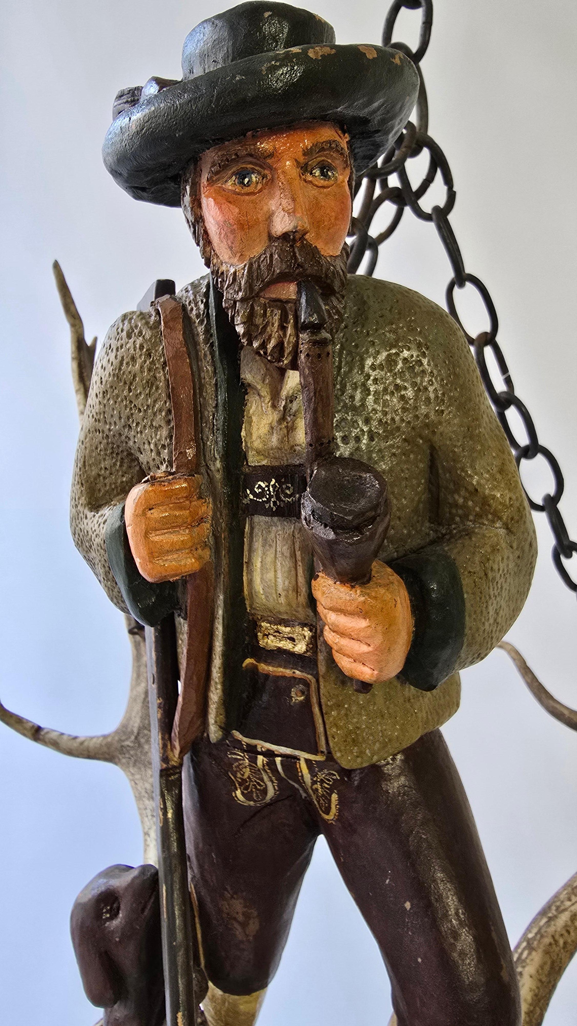 Antique Black Forest Wood Carving  Hunter Sculpture 1952 For Sale 2