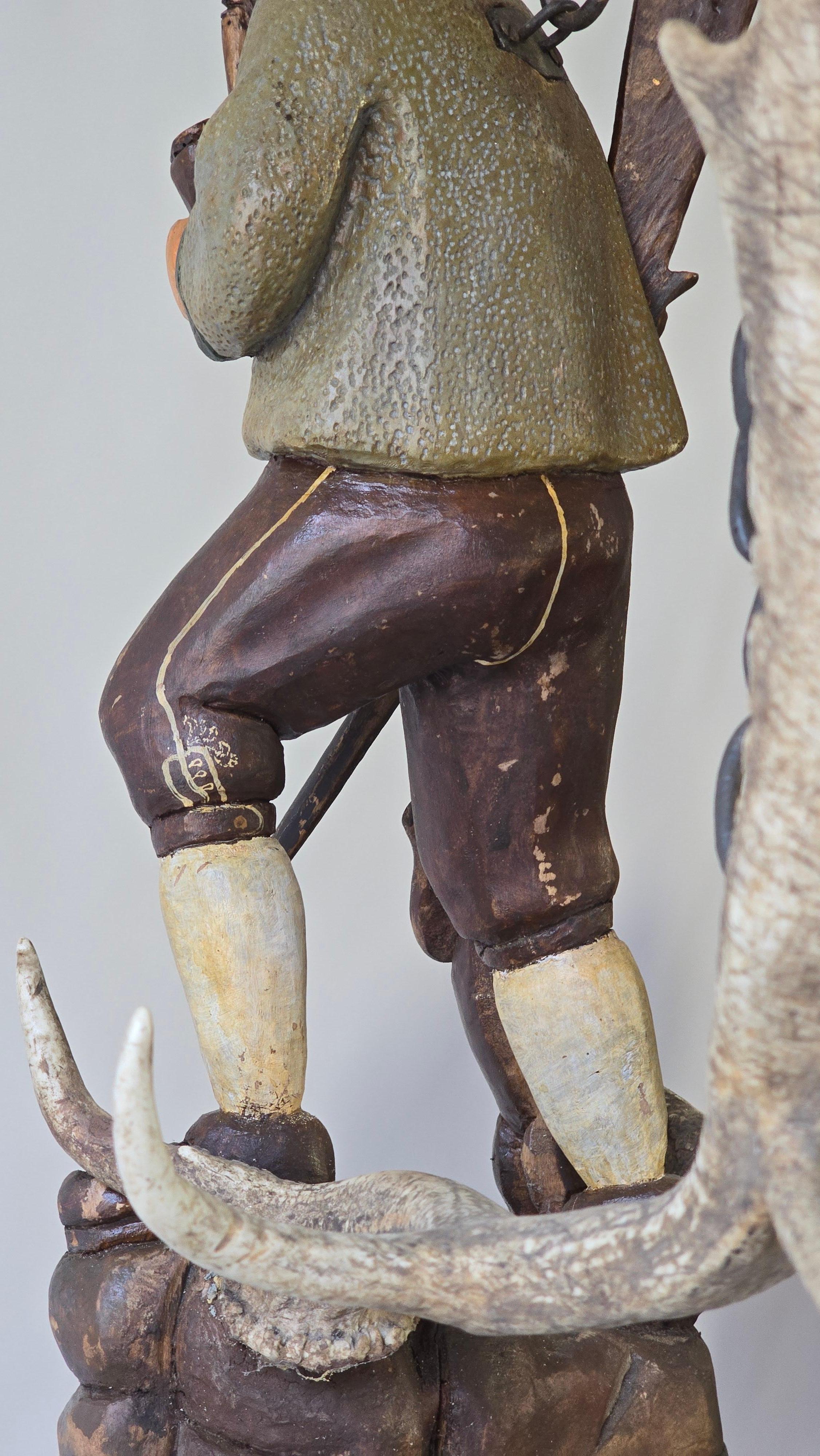 Antique Black Forest Wood Carving  Hunter Sculpture 1952 For Sale 3