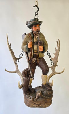 Antique Black Forest Wood Carving  Hunter Sculpture 1952