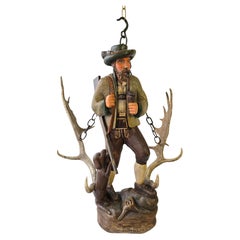 Antique Black Forest Wood Carving  Hunter Sculpture 1952