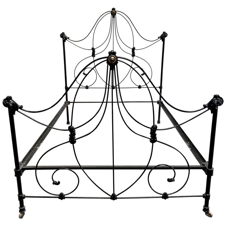 Antique Black Full Double Size Victorian Style Iron Bed with Rails For Sale at 1stDibs double