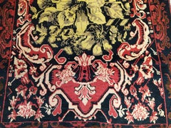 Antique Black Ground Qarabagh Blossom Long Rug in the St. Petersburg Style