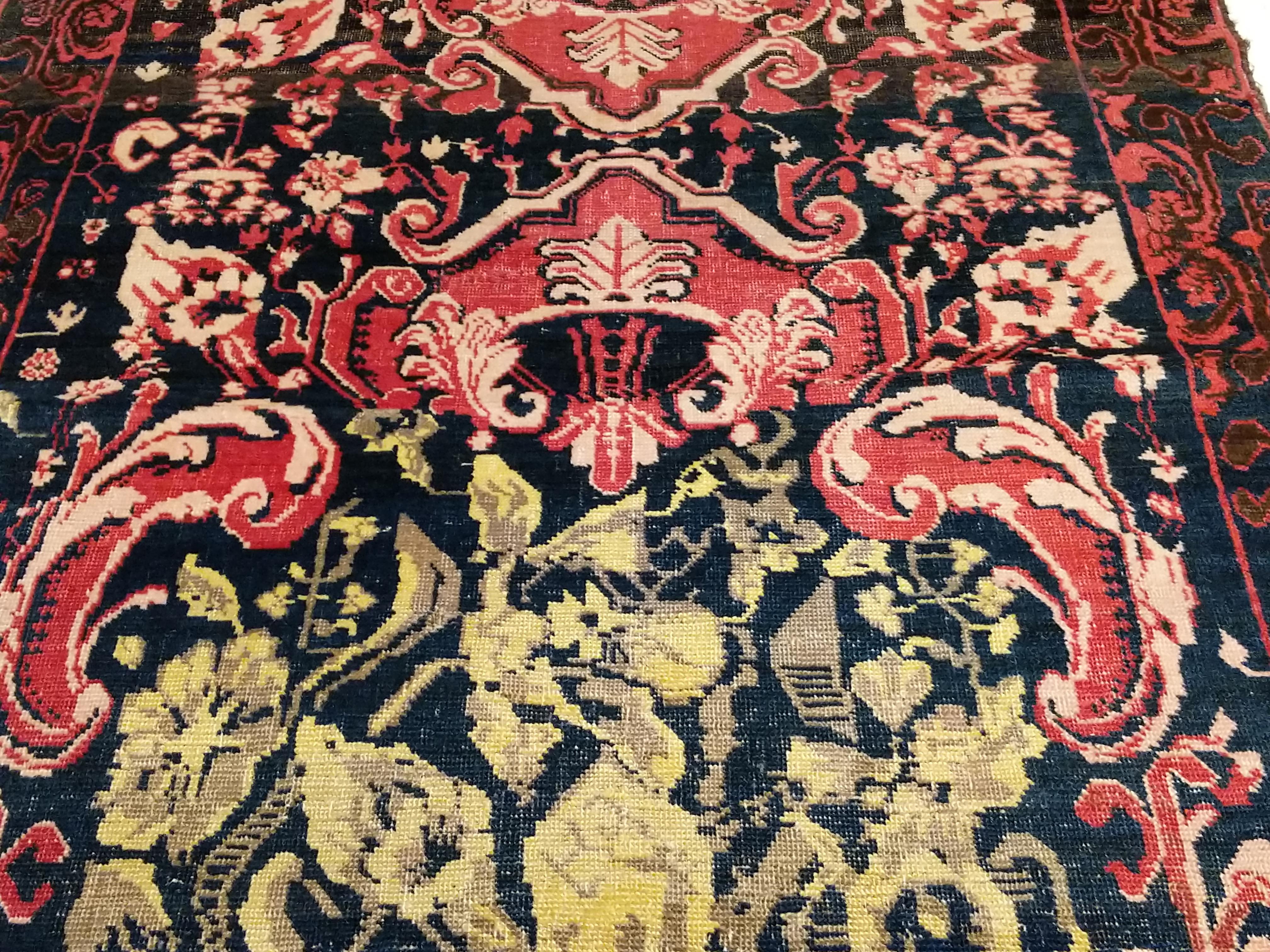 Mid-19th Century Antique Black Ground Qarabagh Blossom Long Rug in the St. Petersburg Style For Sale