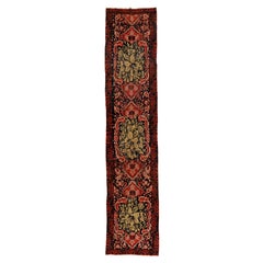 Antique Black Ground Qarabagh Blossom Long Rug in the St. Petersburg Style