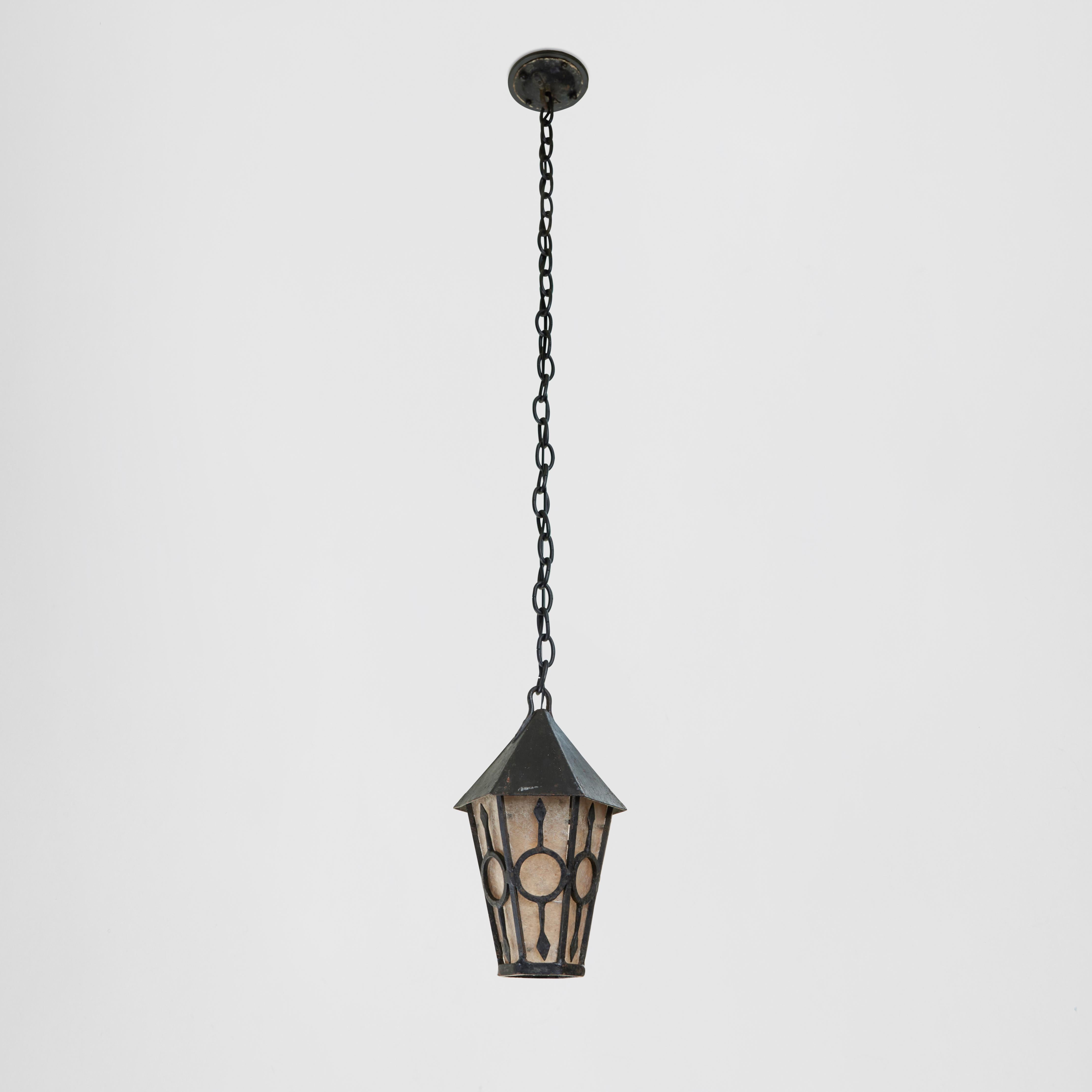 20th Century Antique Black Iron Hanging Lantern For Sale