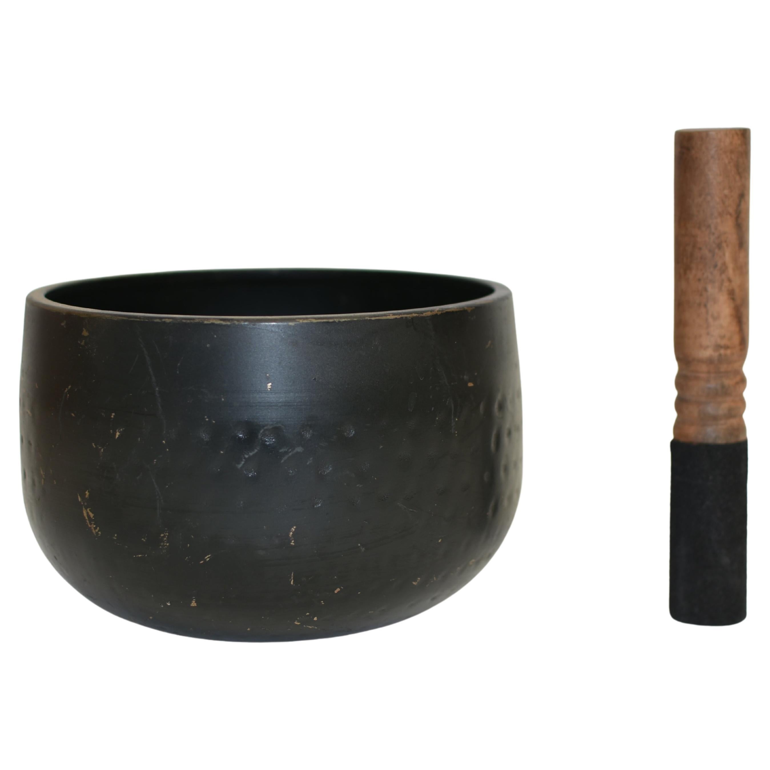 Antique Black Japanese Singing Bowl F Tone