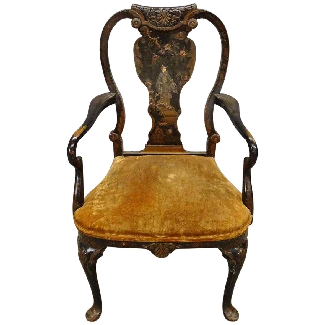 Antique Black Japanned Armchair