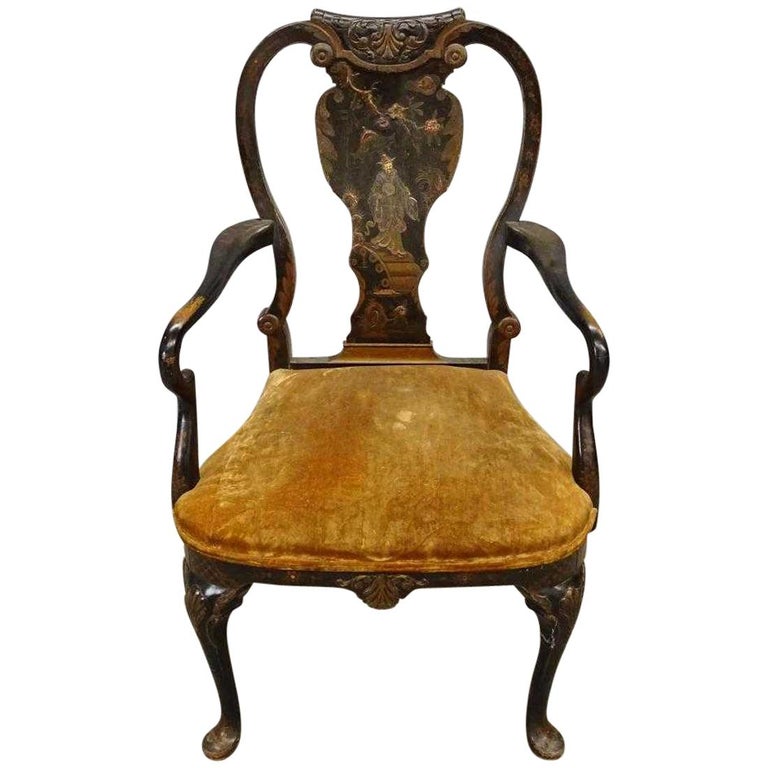 Antique Black Japanned Armchair For Sale at 1stDibs
