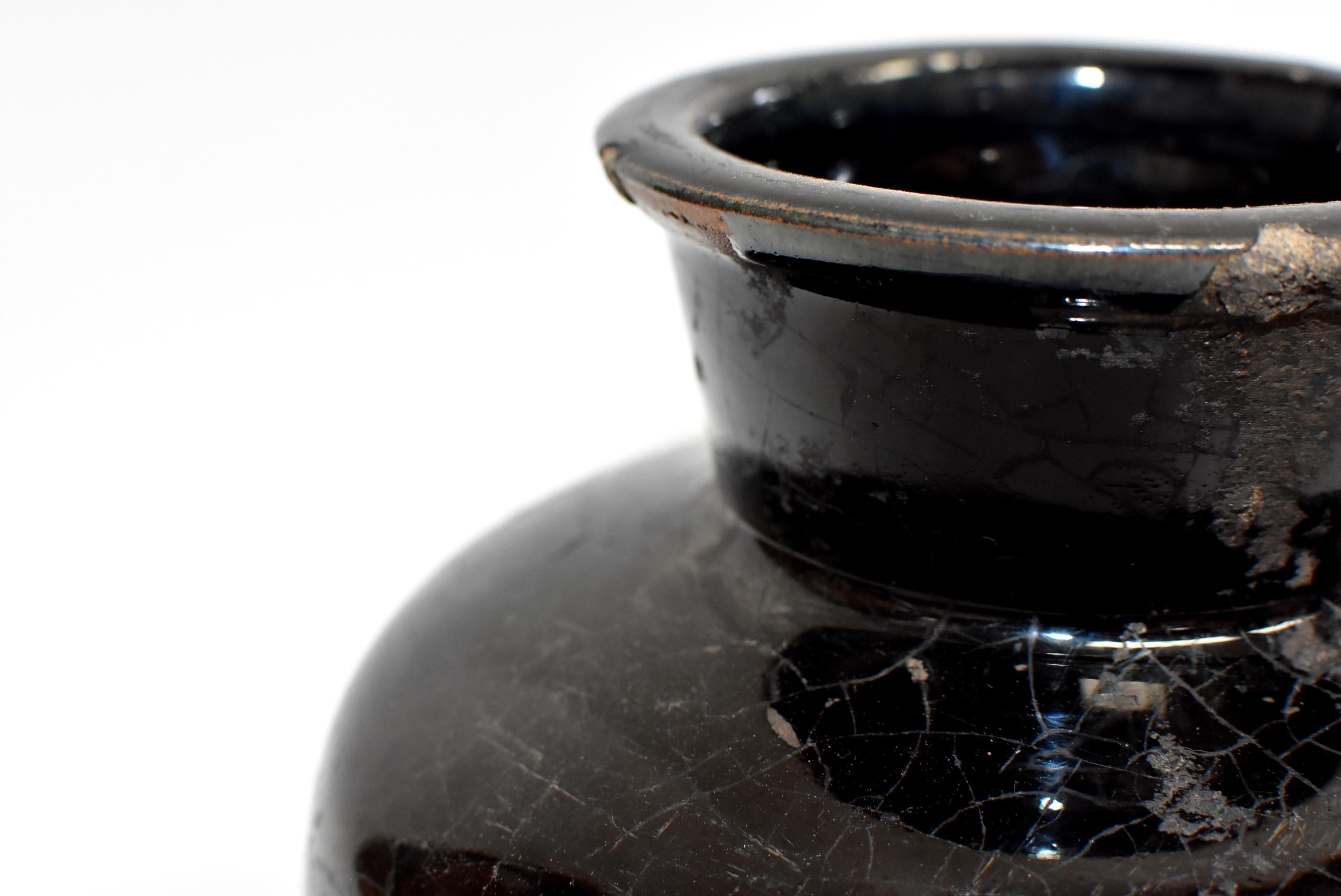 Antique Black Jar, High Neck, Handmade Chinese Pottery 5