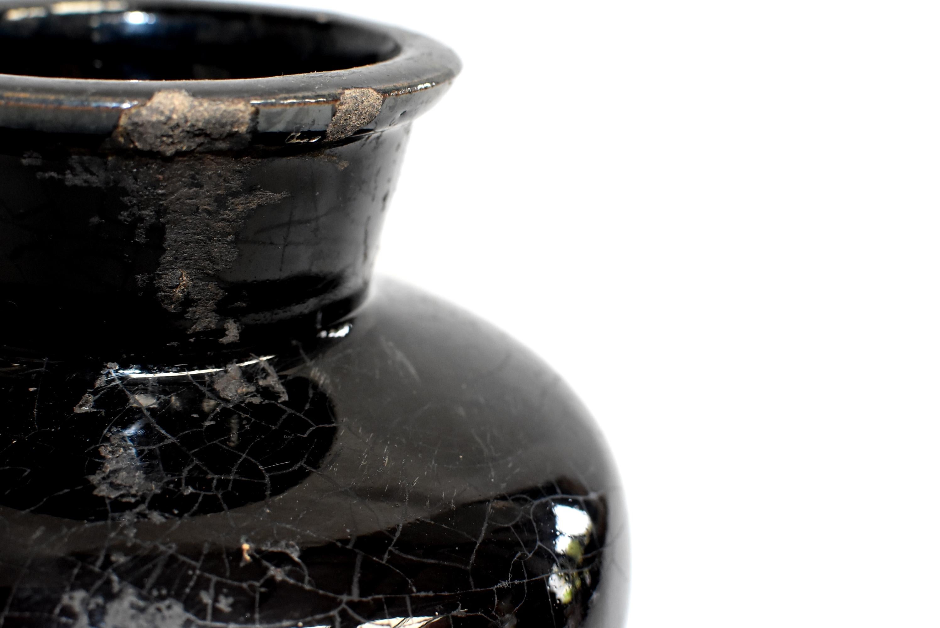 Antique Black Jar, High Neck, Handmade Chinese Pottery 6