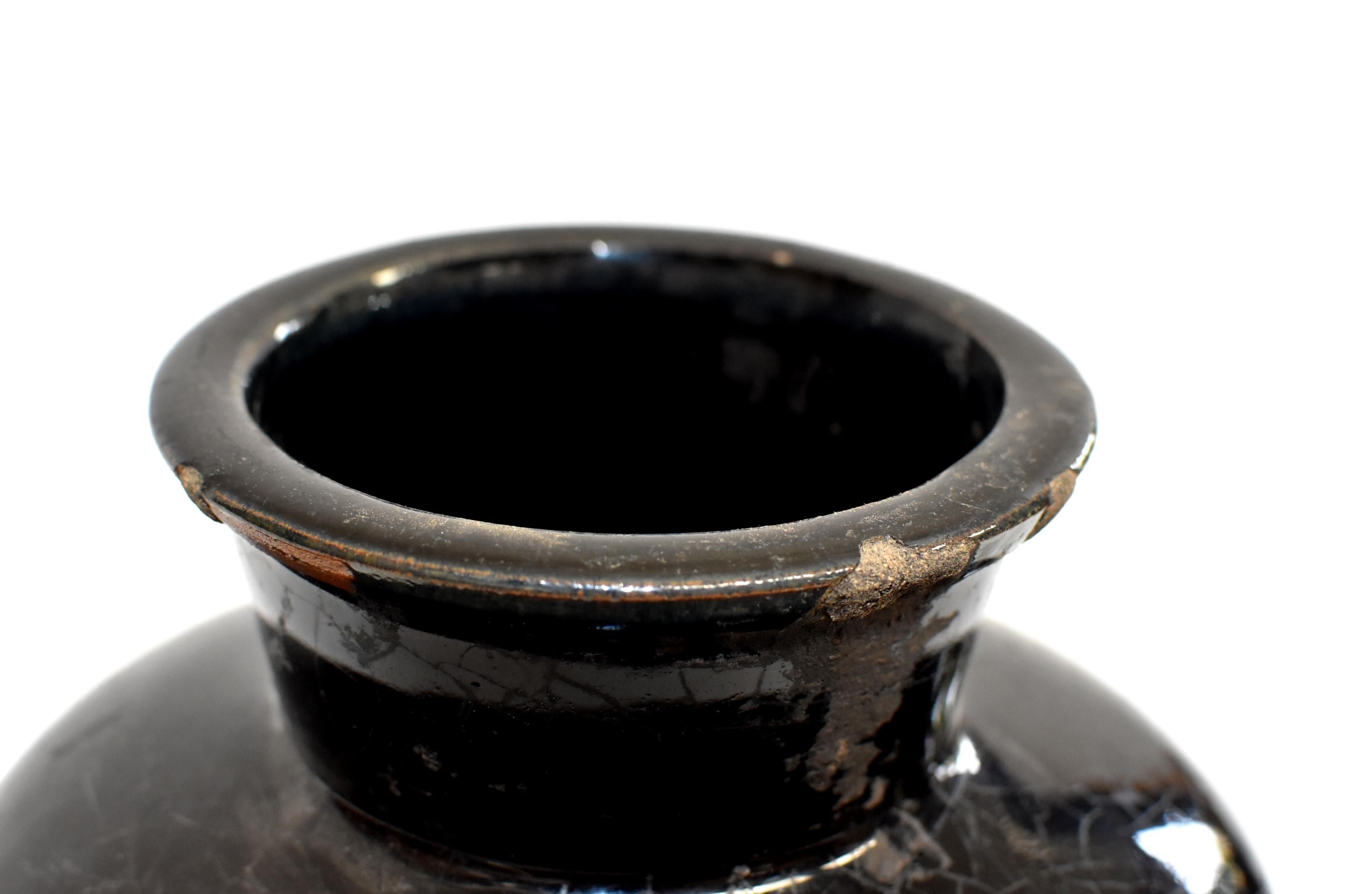 Antique Black Jar, High Neck, Handmade Chinese Pottery 10