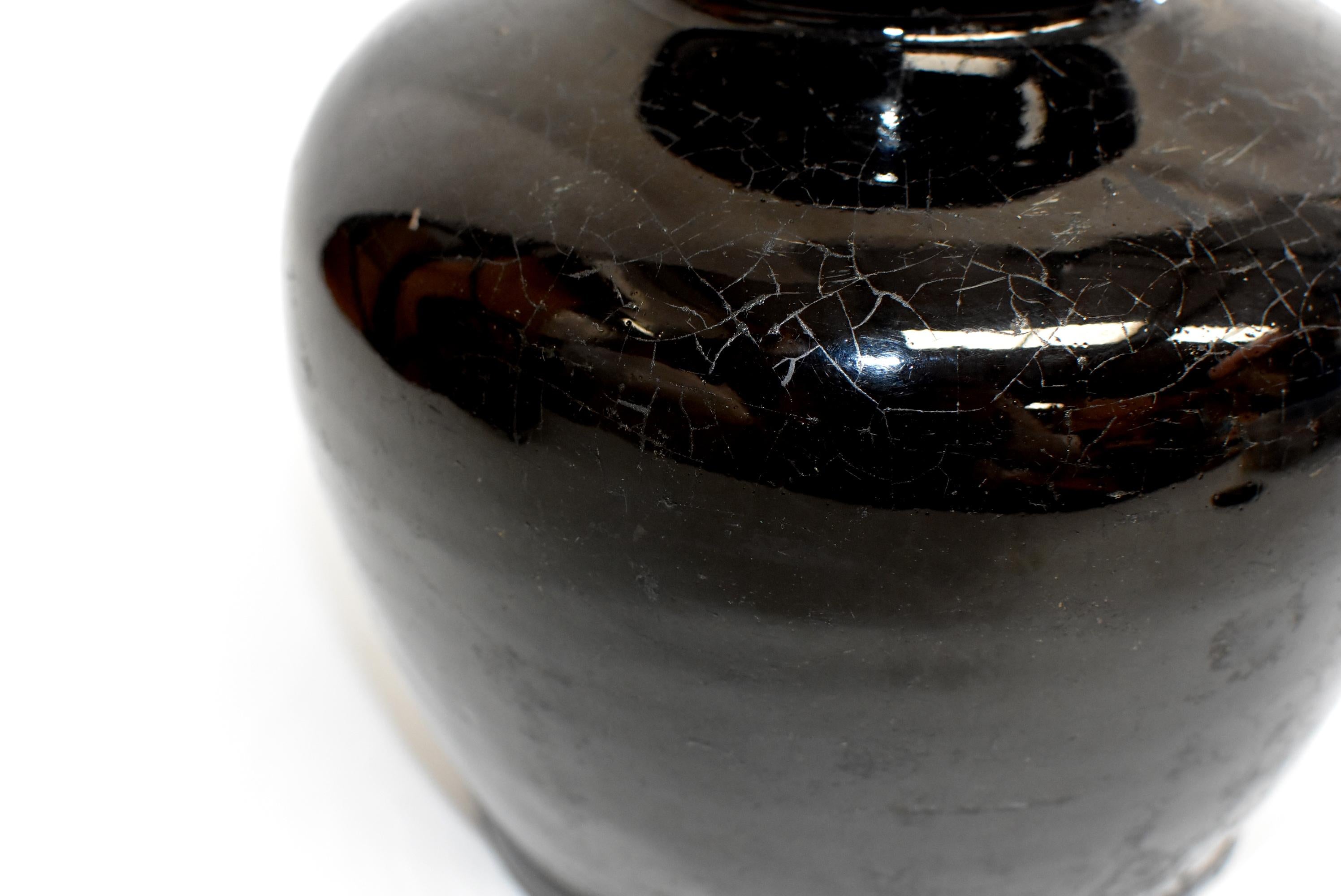 Antique Black Jar, High Neck, Handmade Chinese Pottery 1