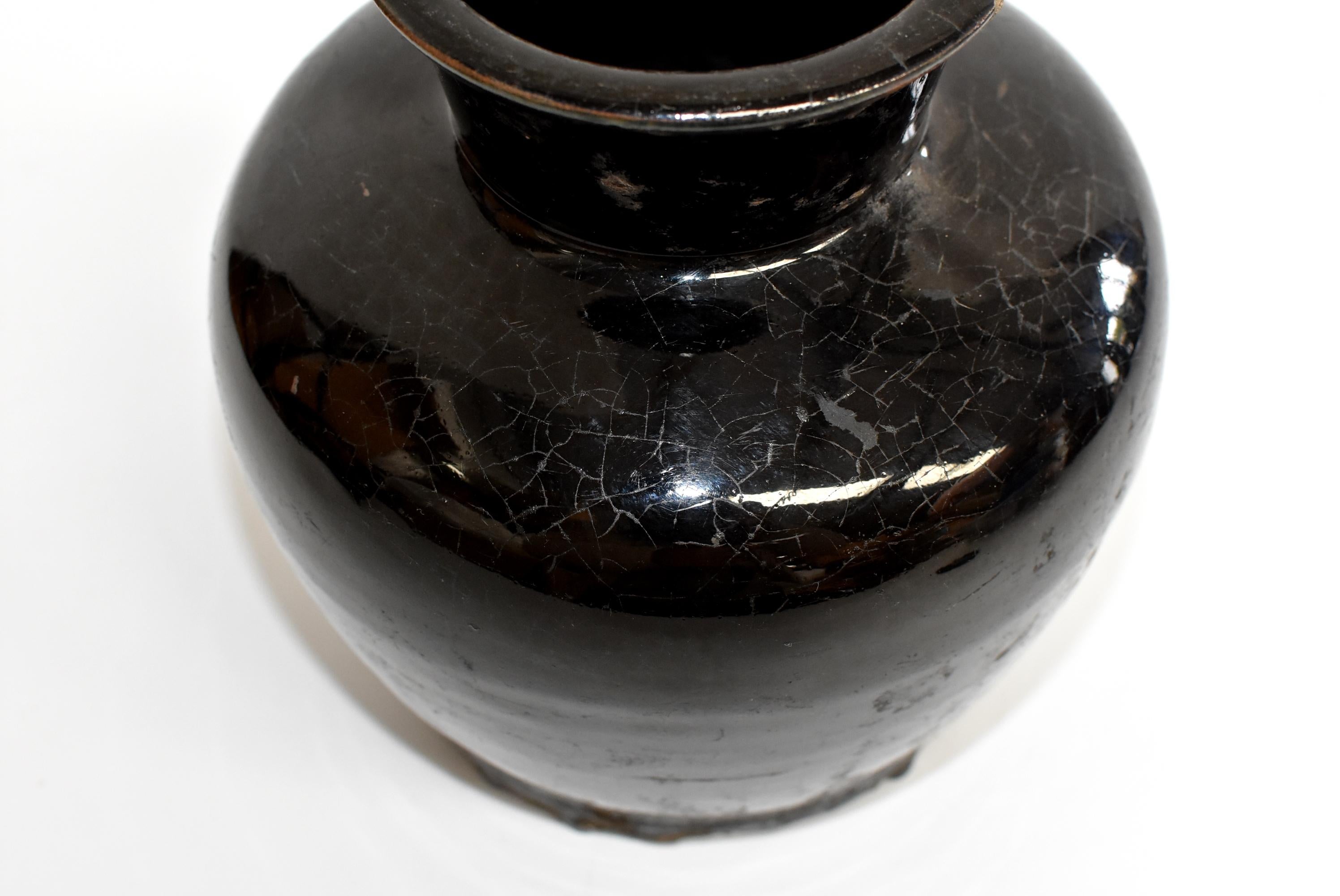 Antique Black Jar, High Neck, Handmade Chinese Pottery 3