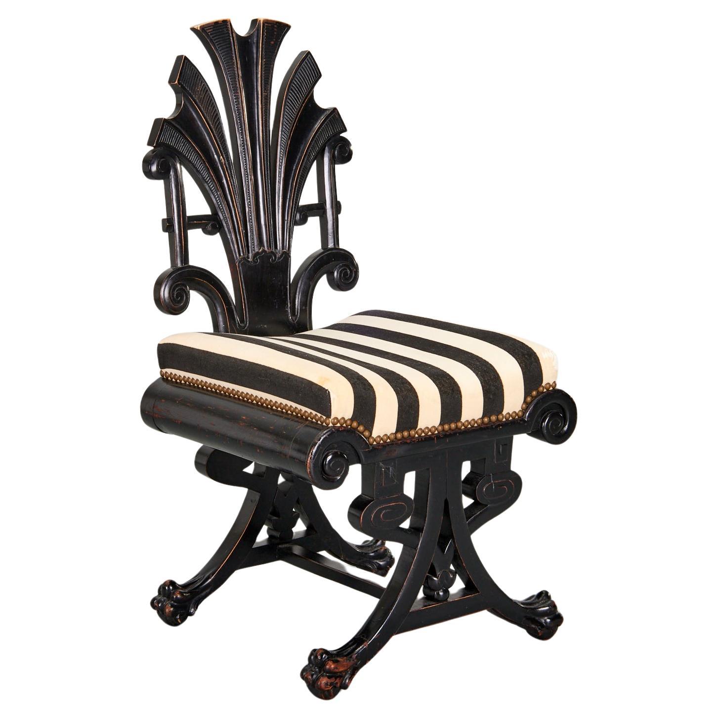 Ancienne chaise de salon en laque noire Aesthetic Movement avec assise en velours