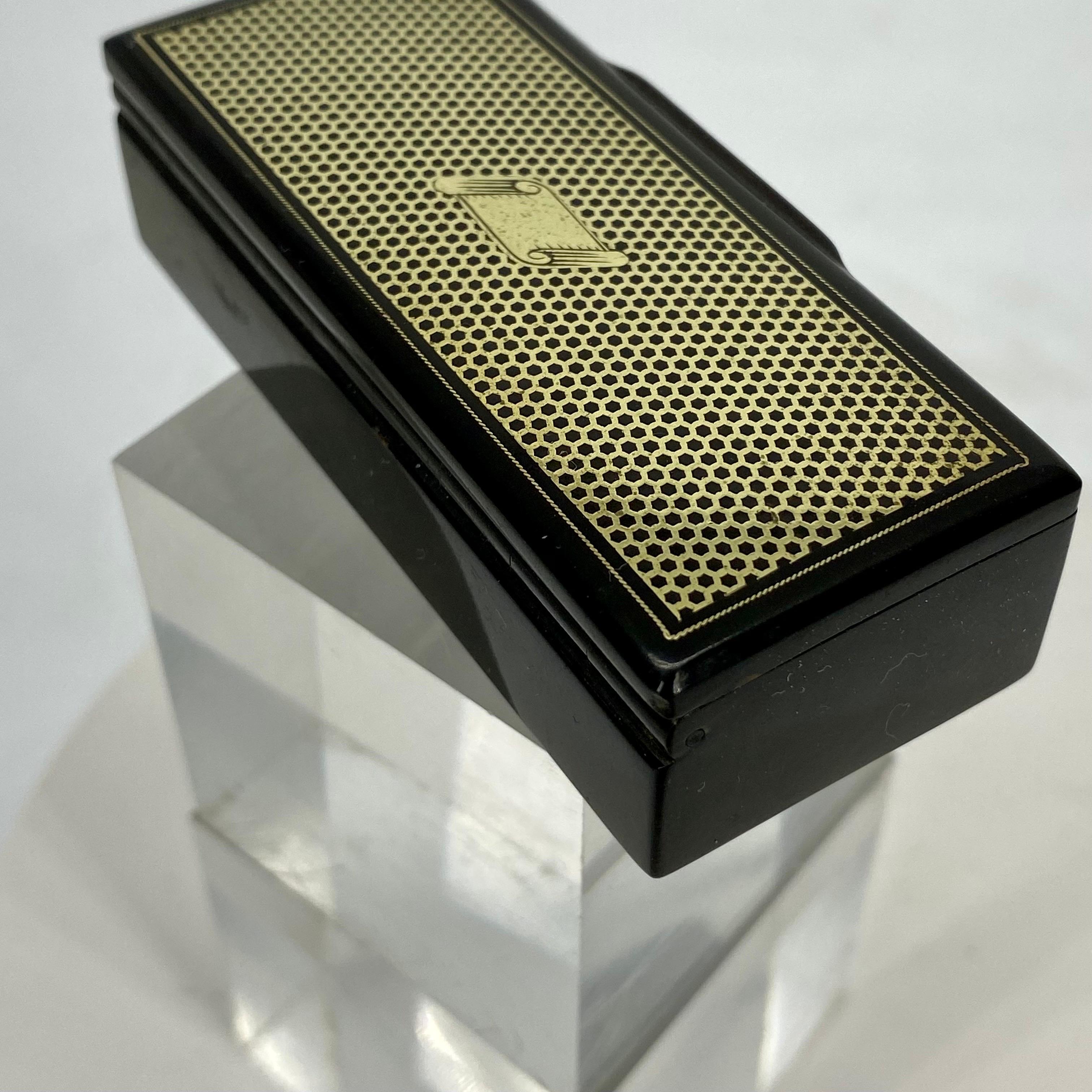 French Antique Black Lacquer and Brass Trinket Decorative Box For Sale