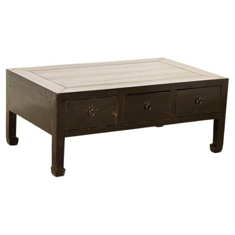 Antique Black Lacquer Coffee Table with 3 Drawers from China For Sale