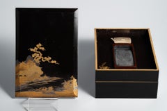 Antique Black Lacquer Gold Maki-e Landscape Suzuribako