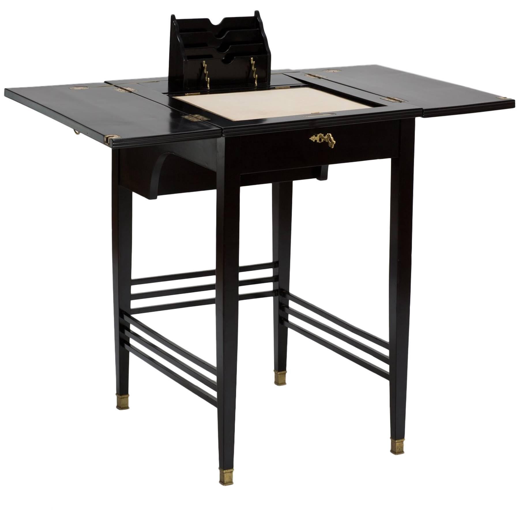 Antique Black Lacquered Art Nouveau Writing Desk and Table from Vienna