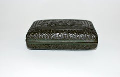 Antique Black Lacquered Carved Box Village Life