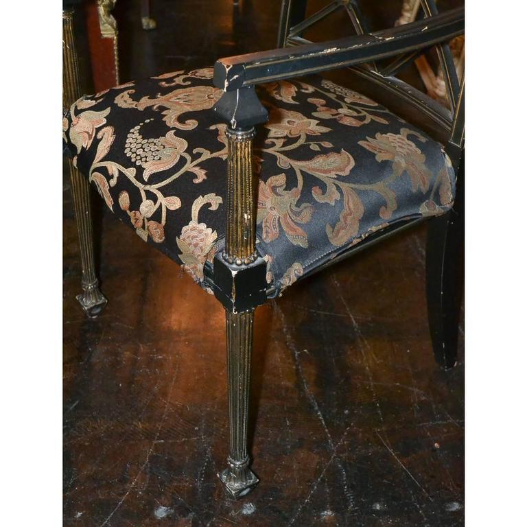 Antique Black Lacquered English Regency Armchair In Good Condition In Dallas, TX