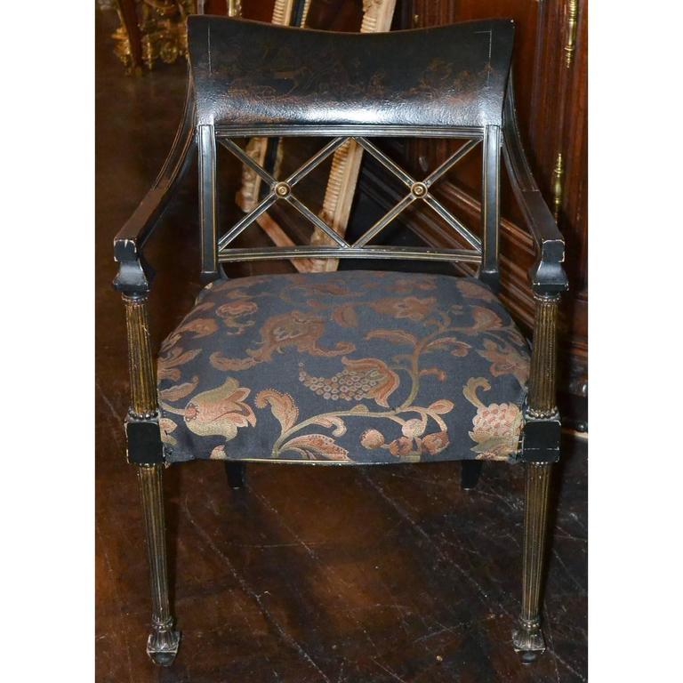 20th Century Antique Black Lacquered English Regency Armchair