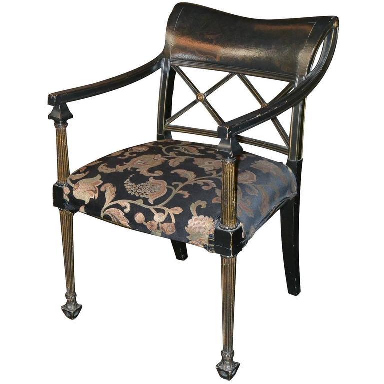 Antique Black Lacquered English Regency Armchair